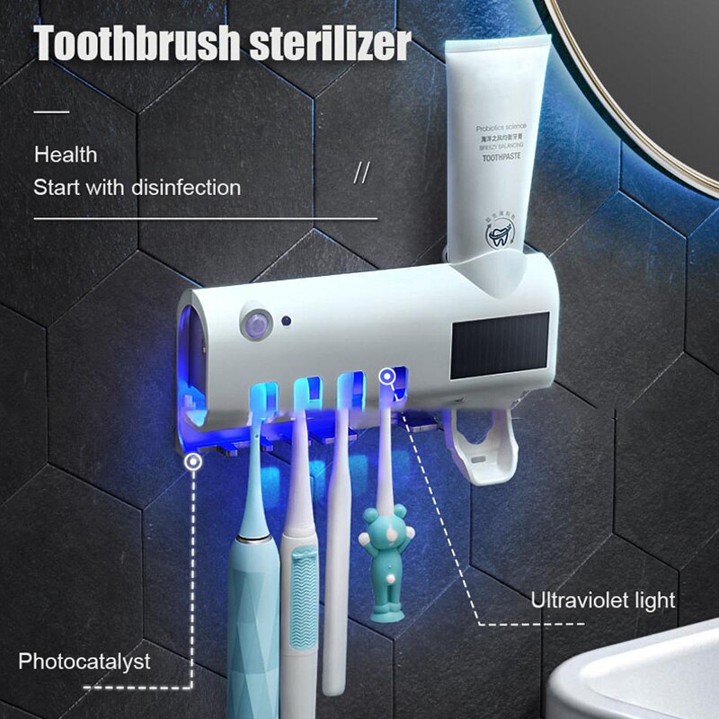 Smart Antibacterial Toothbrush Holder UV Toothbrush Sterilizer Wall Mounted Solar Energy/battery Electric Toothbrush Holder