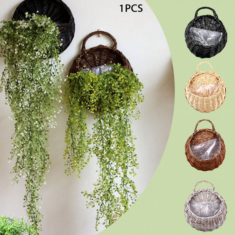 Flettede rattan blomsterkurv håndlavet 23*18cm vase hængende kurv planter rede vin krukke beholder væg plante indretning