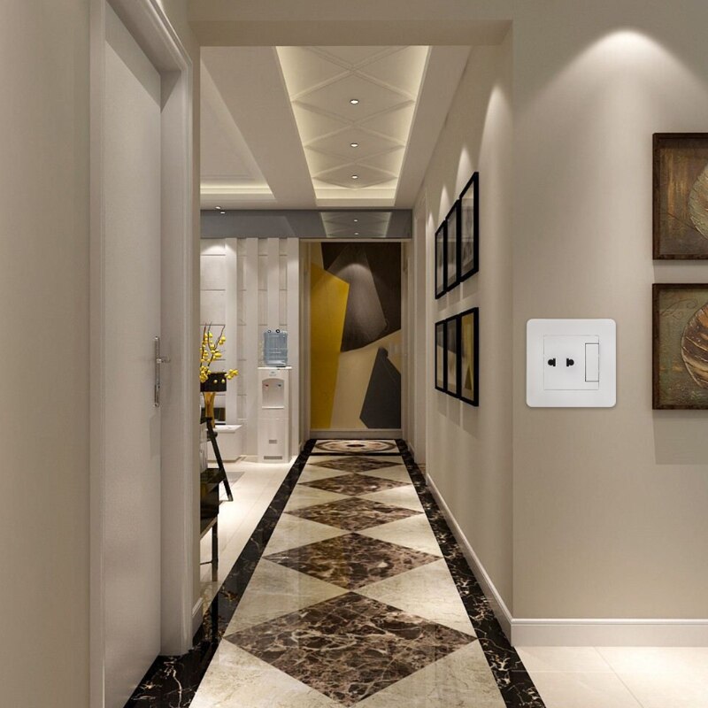 2 Hole Universal Power Socket With 1 Gang 2 Way Light Switch Porcelain White