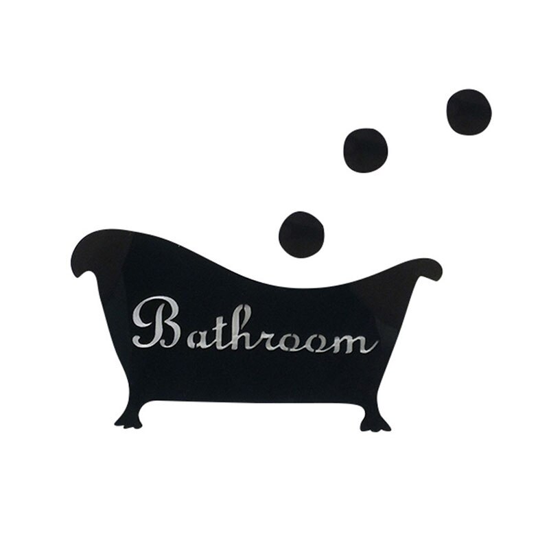 3D Acrylic Mirror Bathroom Wall Sticker DIY bathtub mirror sticker Door Entrance Sign funny Home decoration sticker: Black