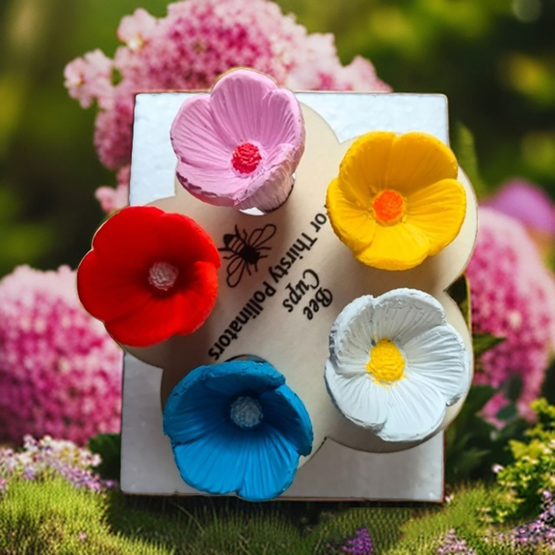 5pcs Bee-friendly Resin Flower Water Cup Wood Insect Drinking Station Bee Watering Station Bee Cup