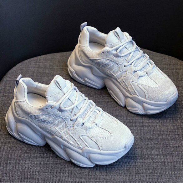 Hardloopschoenen platform sneakers dames gevulkaniseerde schoen chunky zwart grijs casuals ademend veterschoenen goede schoenen: Grijs / 38