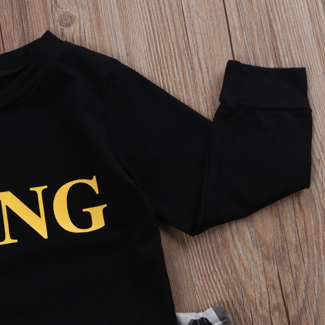 2 stks Peuter Jongen Kleding Kids Baby Jongen Herfst Outfit Lange Mouwen Zwarte Sweater Trui Camouflage Broek Goud Brief Lil koning