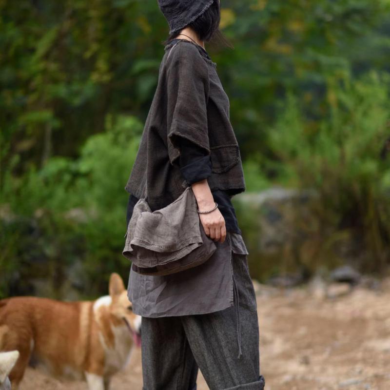 Johnature Vintage Literatuur En Kunst Vrouwen Linnen Tas Grote Capaciteit Handgemaakte Contrast Stiksels Leisure Doek Schoudertassen