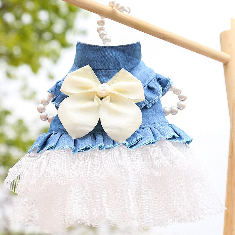 Falda vaquera a la para todas las estaciones, vestido para perro pequeño y mediano, disfraz rosa y blanco para perro, cachorro, gato, ropa de para fotos