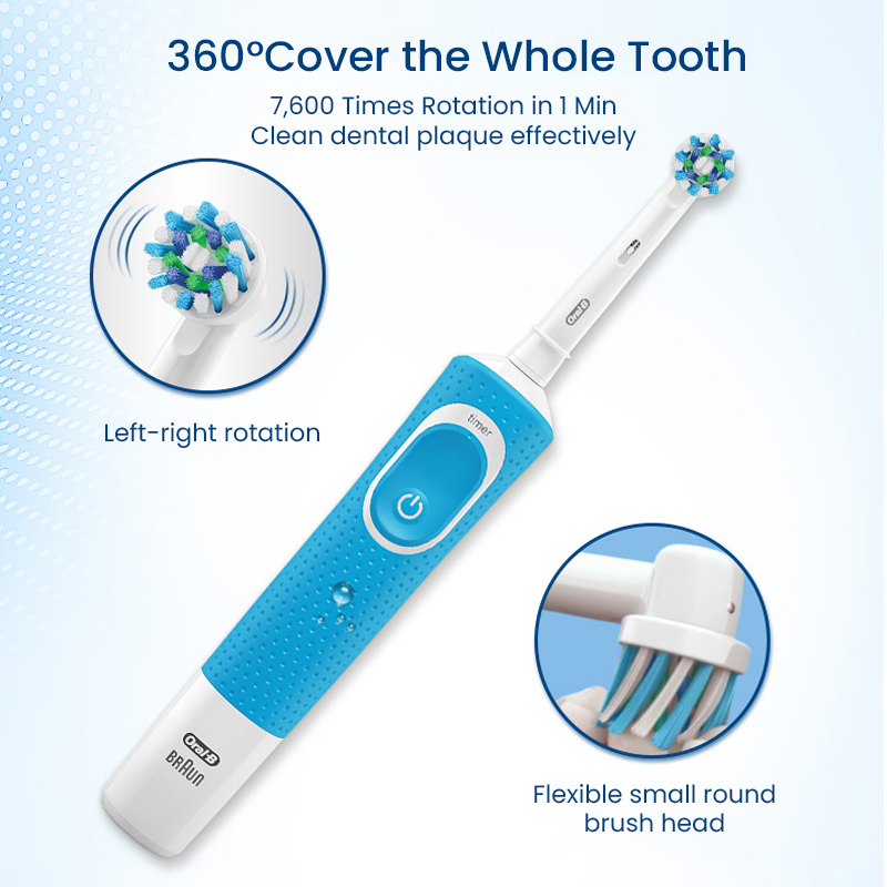 Oral B D100 elektrische Zahnbürste, kleiner runder Bürstenkopf mit 4-Bürstenkopf-Timer, Tiefenreinigung, Aufhellung der Zähne, Zahnbürste