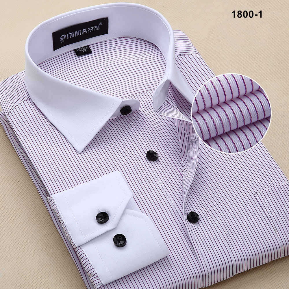 Brand Men's Full Sleeve Striped Shirts Men Social Business Formal Shirt Dress Shirt For Men: 18001 / Asian Size S