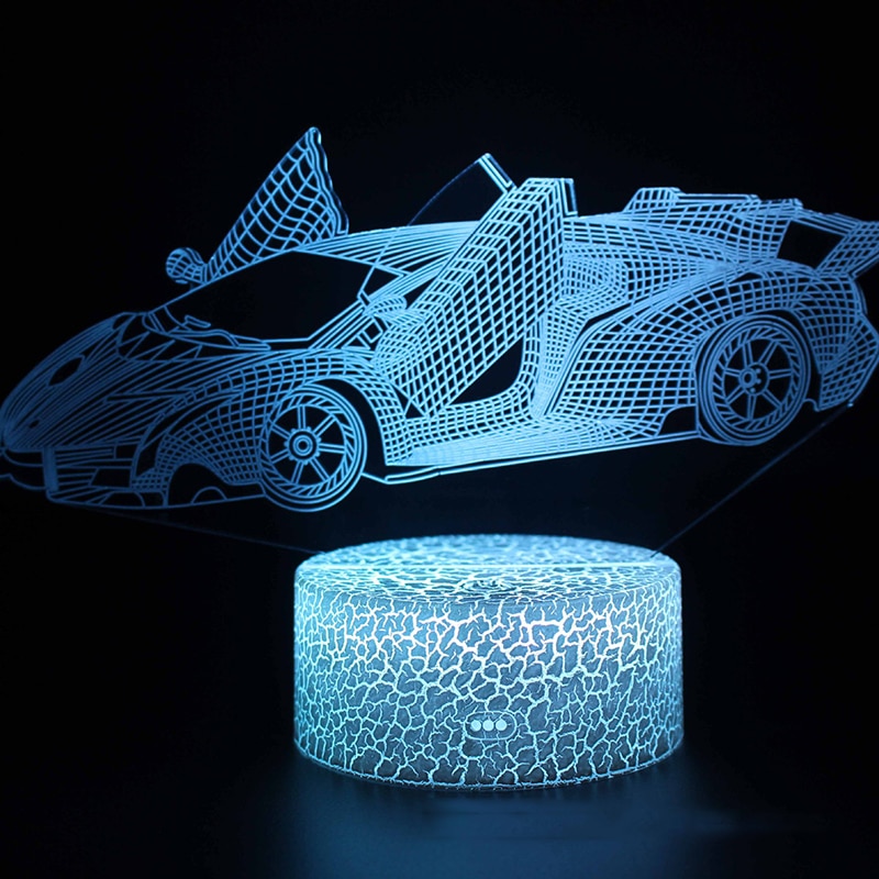 Acrylic 3D Super Car 7 Colors Visual Lamp Illusion Touch Glow In the Dark for Kids Boy Car Toys Birthday B131