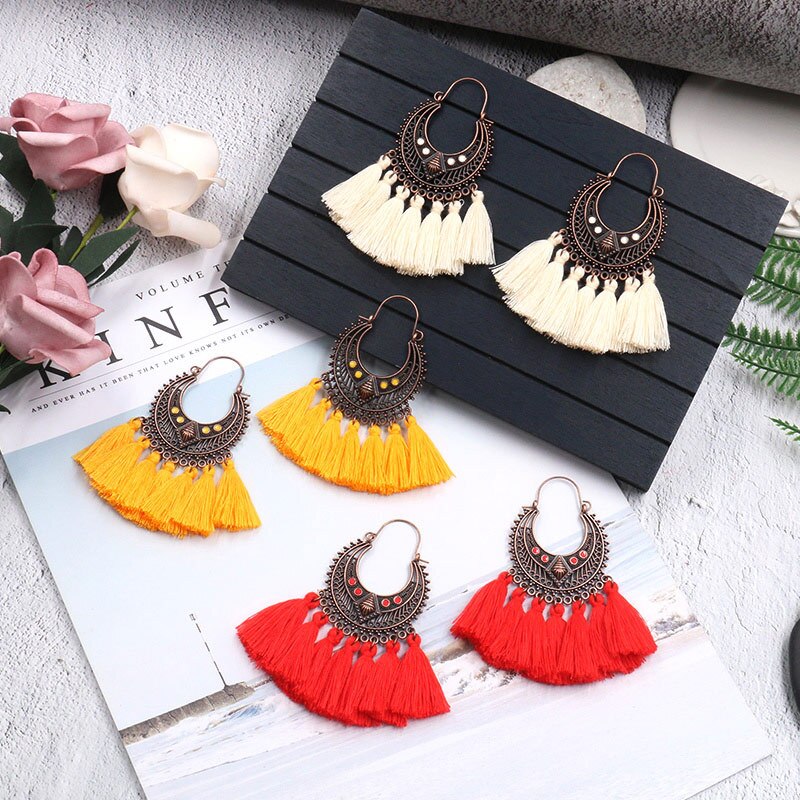 Exknl Fringed Korean Tassel Earrings for Women Geometric Statement Earring Jewelry Pendientes Weekend Party