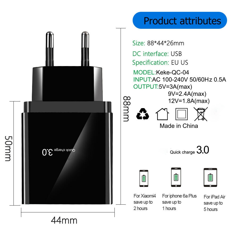 QC3.0 Usb Snellader 3A Voor Iphone 4 Usb Poorten Snelle Wall Charger Voor Samsung Power Adapter Us Eu Uk plug Mobiele Telefoon Oplader