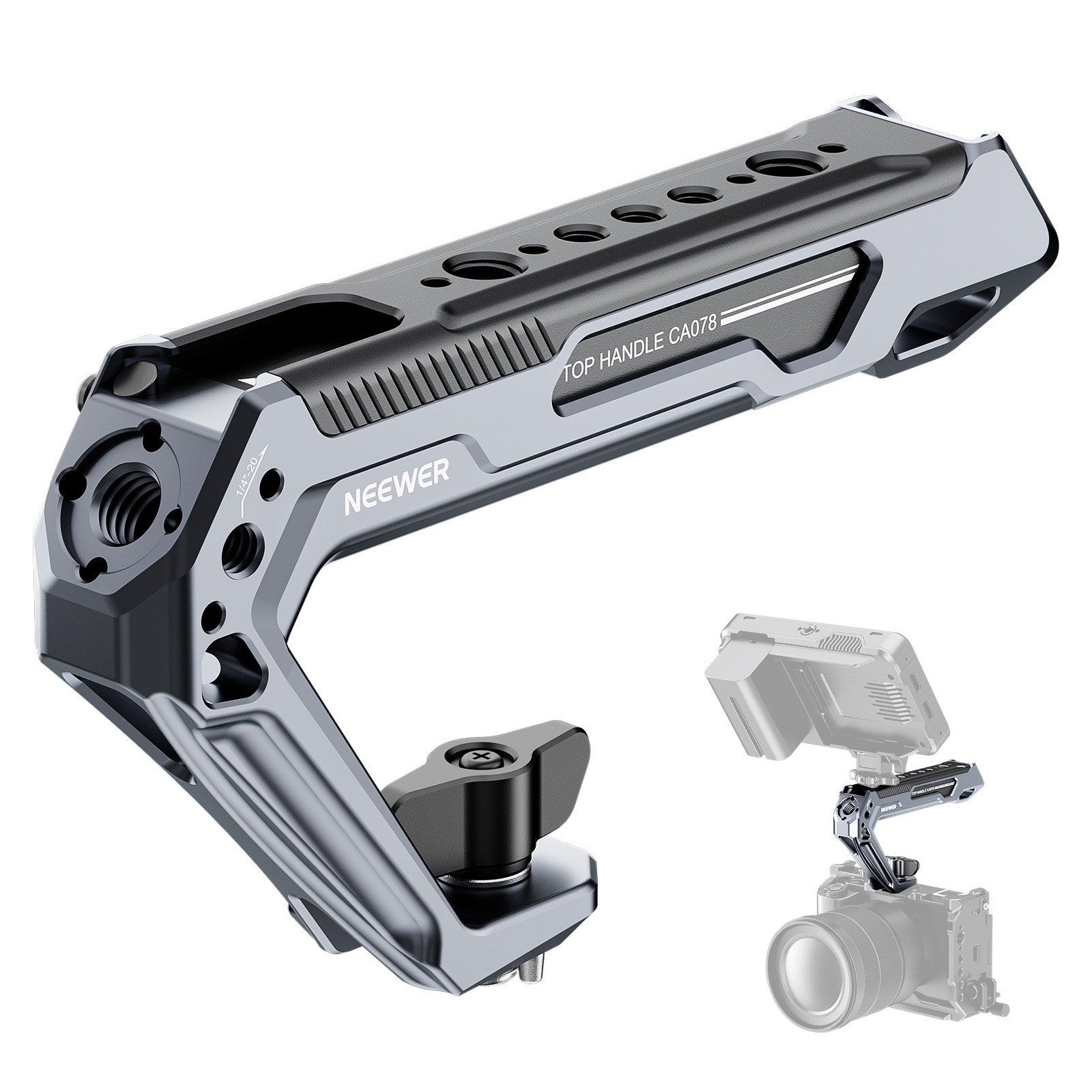 NEEWER 2 In 1 Top Handle/Side Handle Camera Cage Video Rig Handle with 360° Rotatable NATO Rail Clamp, 1/4" Threads: Blue