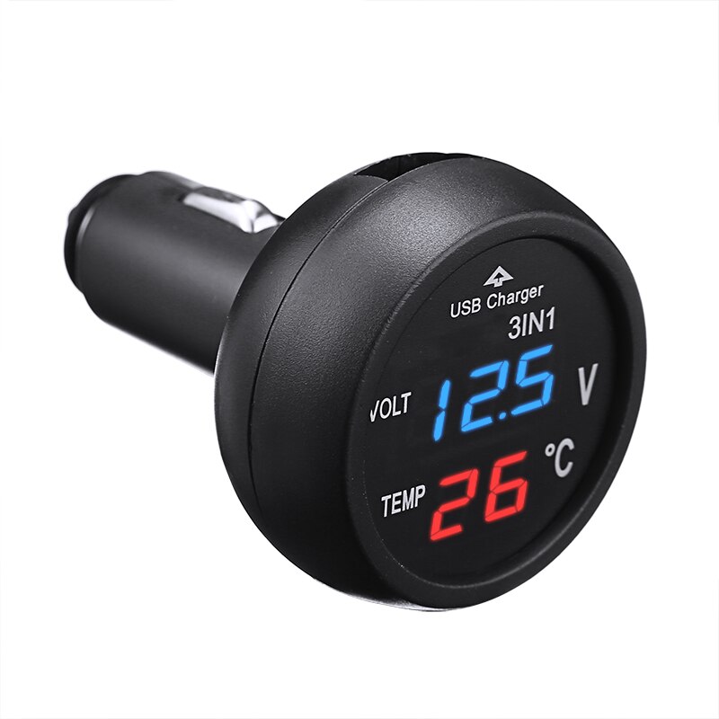 1Pc 3 In 1 12-24V Autolader Led Digitale Voltmeter Thermometer Auto Sigarettenaansteker