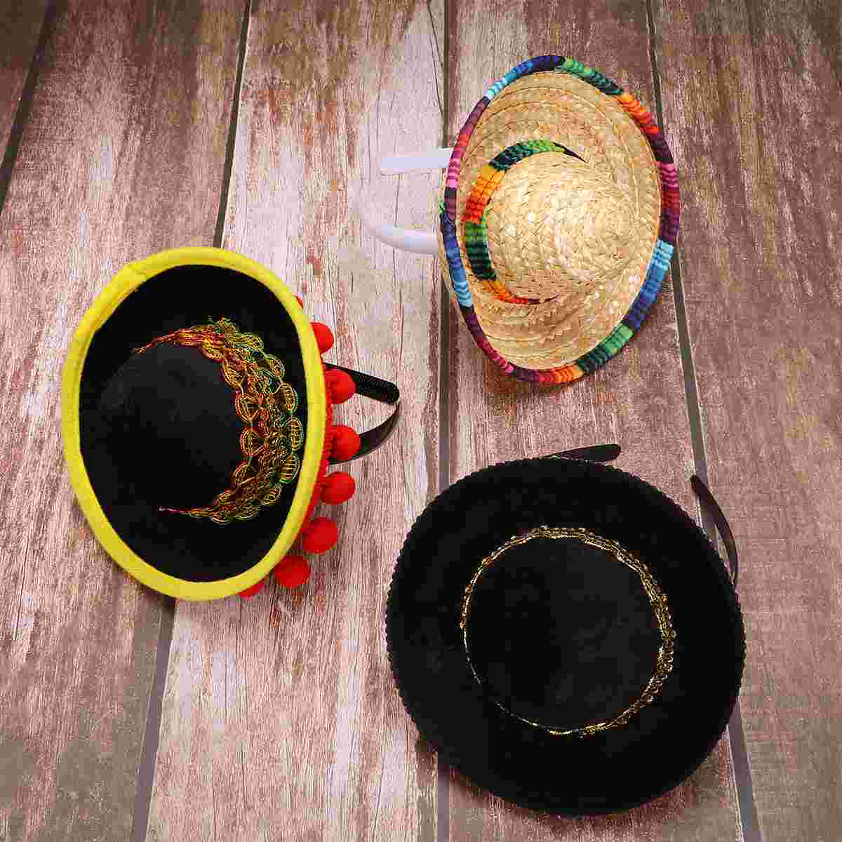 3Pcs Mexicaanse Stro Hoeden Mexico Sombrero Festical Stro Hoed Mexicaanse Folk Stijl Hoed Sombrero: Default Title
