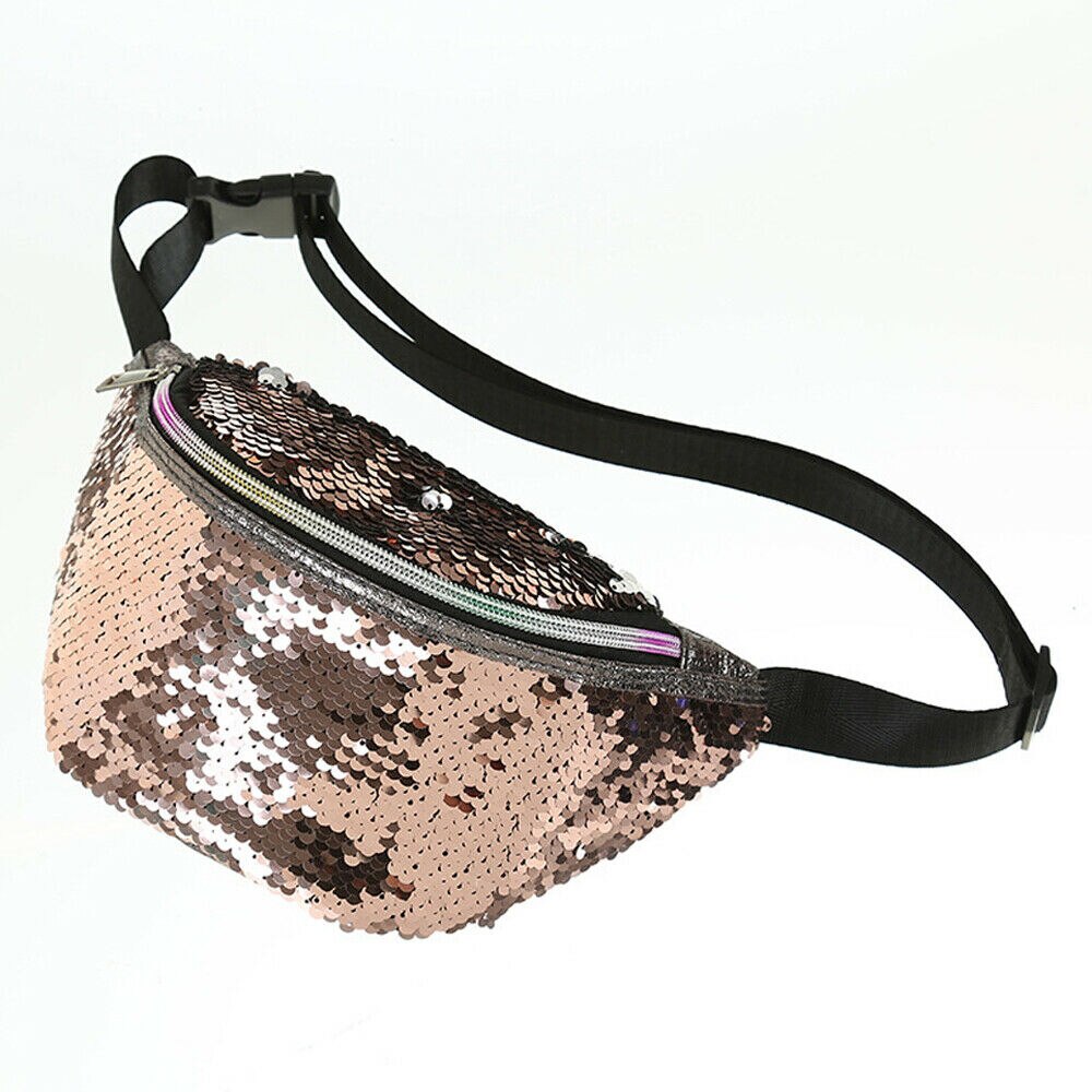 Womens Reversible Mermaid Sequins Glitter Waist Bum Bag Pack Pouch Satchel: Champagne