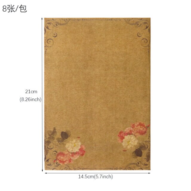Kraft Vintage Writing Paper Sheets;kraft Brown Letter Paper 8sheets Vintage Flower: B