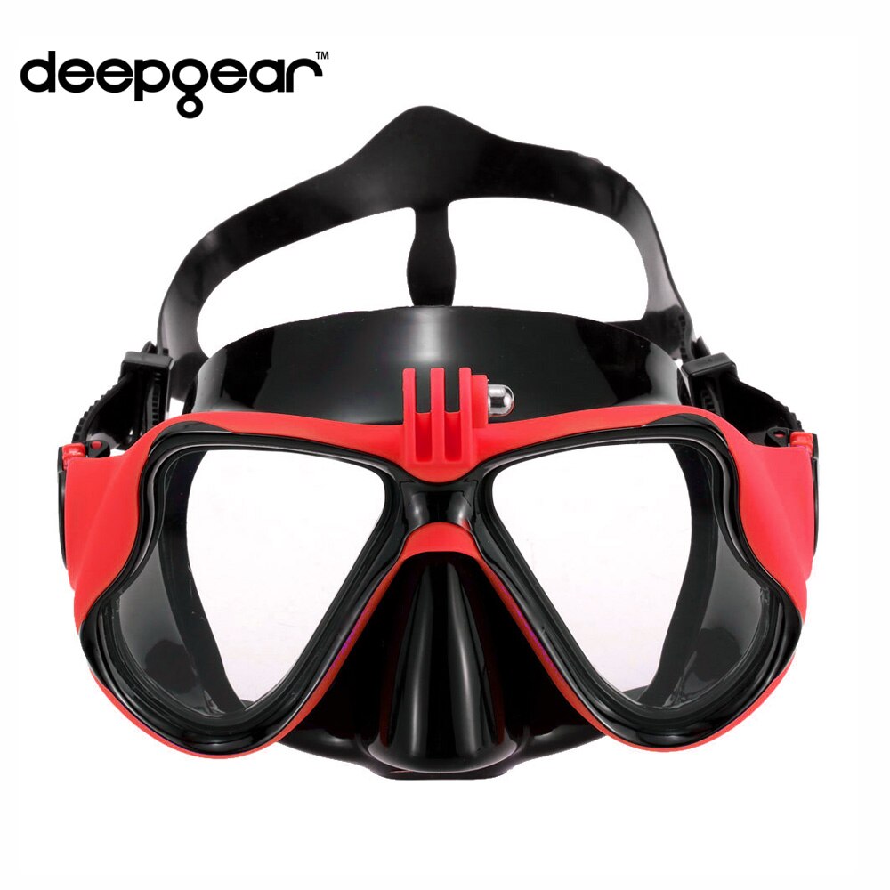 Deepgear scuba diving mask Deep sea dive mask Underwater swimming snorkel gears Top black silicon adult camera mount scuba mask: Standard Red Mask
