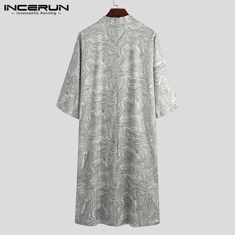 Túnicas estampadas Vintage para hombre, camisones de media manga con cuello en V y cordones, Kimono informal, ropa de noche para hombre, ropa para casa suave, albornoces de talla grande