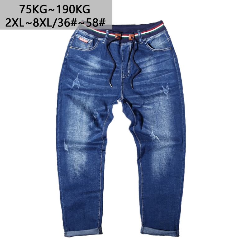 Big size 2XL-8XL Fat Plus Size Elastic waist Jeans Super Fat Extra Large Hypertrophy Oversized loose Straight trousers 36~58