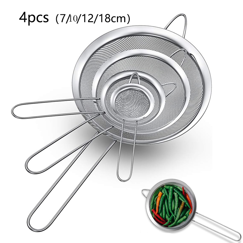 1/3/4 stks/set Roestvrij Staaldraad Fijnmazige Olie Zeef Meel Vergiet Zeef Zeef Gebak Bakken gereedschap Keuken Accessoires: Goud