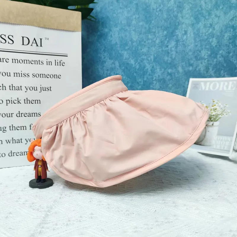 Summer UV Protection Women Sun Hats Solid Color Outdoor Beach Wide Brim Foldable Bucket Hat Ponytail Caps Panama Cap: SKY BLUE