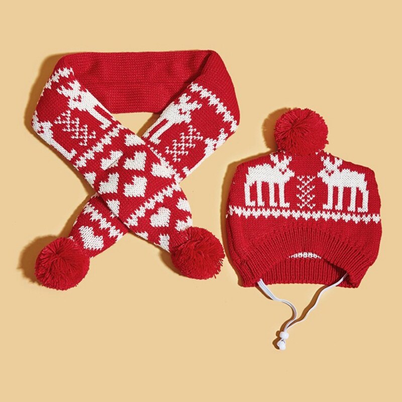 Conjunto de gorro y bufanda de punto para mascota, traje de invierno cálido para cachorro, Chihuahua, accesorios de Navidad