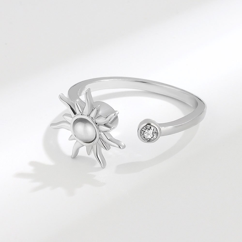 925 sterling silver zircon sunflower spinner rings for women, adjustable anti-stress rings, party wedding  jz511