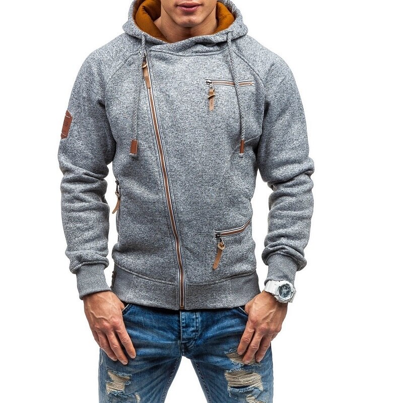 Outono personalidade tendência de manga comprida hoodies camisola multi-zíper cardigan cor sólida esportes lazer ginásio treino moletom