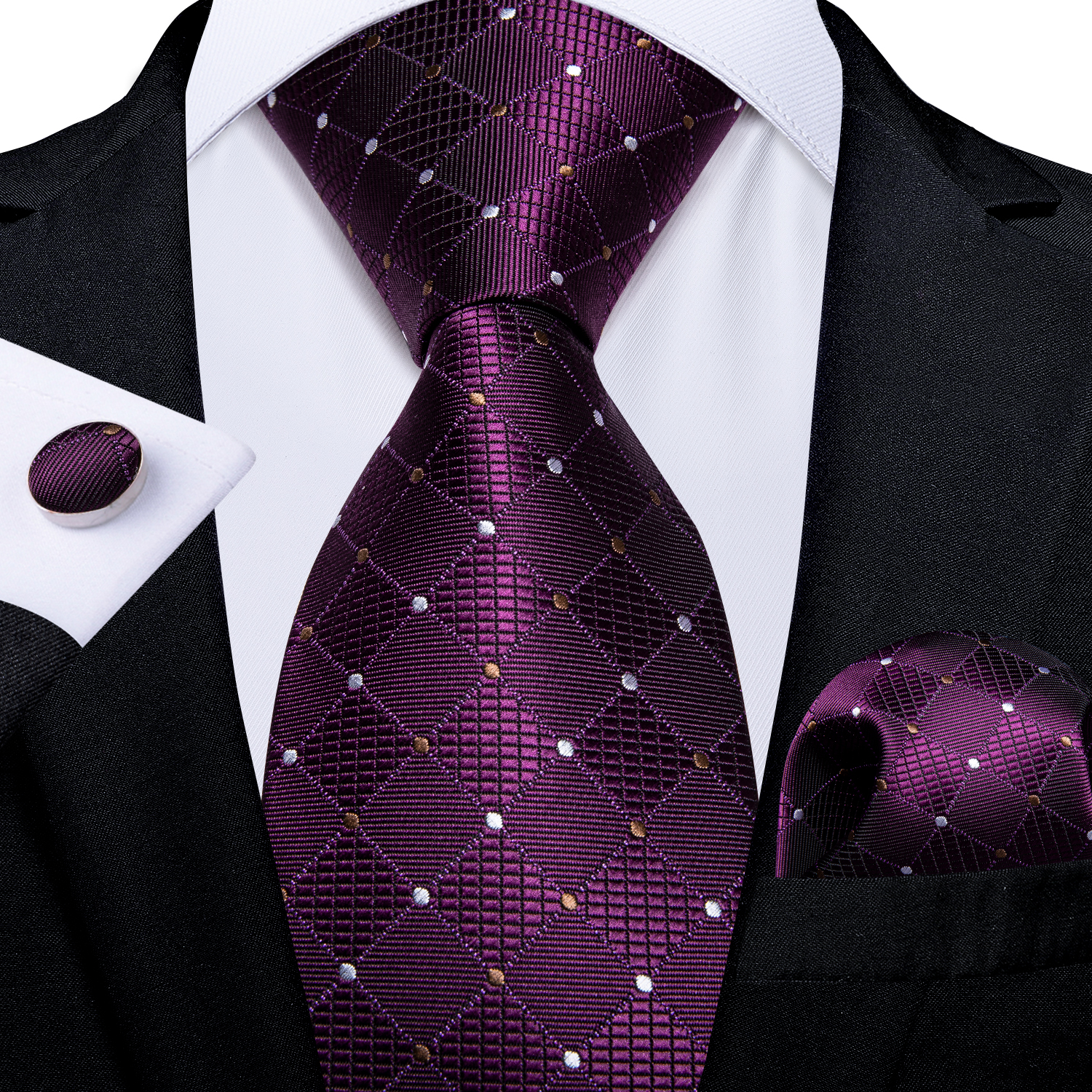 2023 neue Lila männer Krawatten Luxus Plaid Dot Solide Seide Krawatten Business Formale 150 cm Krawatte Einstecktuch Manschettenknopf anzüge Zubehör: WHITE