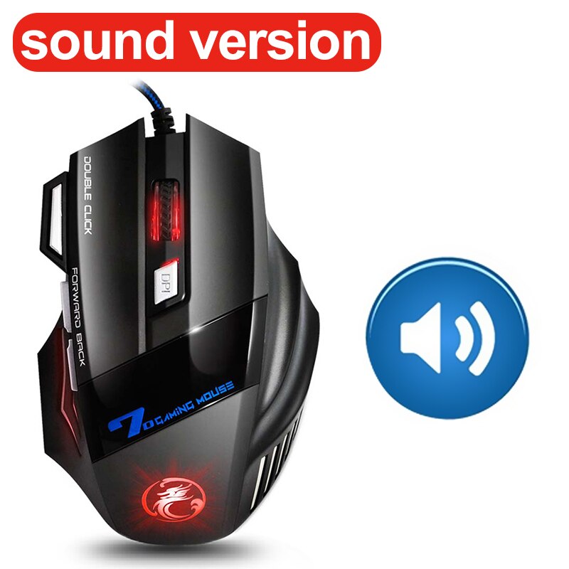 Mouse gamer ergonômico para jogos, com fio USB, 7 botões, LED 5500 DPI, uso em computador para gaming X7, silencioso, com luz de fundo, para PC e laptop: Sound without box