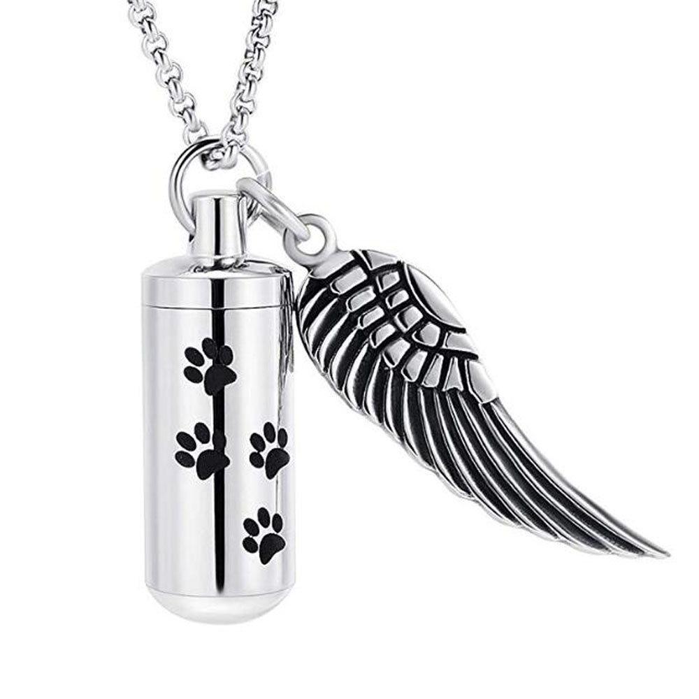 Mode Crematie Sieraden Hond Paw Urn Cilinder Hanger Eternity Roestvrij Staal Herdenking Huisdier As Ketting