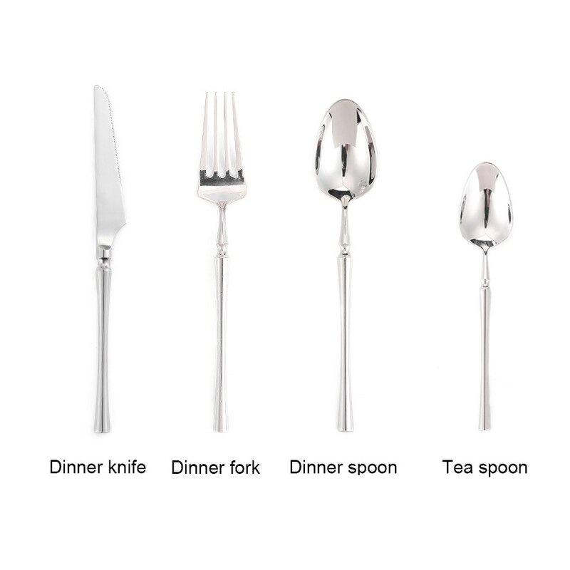 304 spiegel roestvrij staal dinermes vork lepel servies set luxe bestek zilverwerk steak koffie dessert fruit servies: Licht Geel
