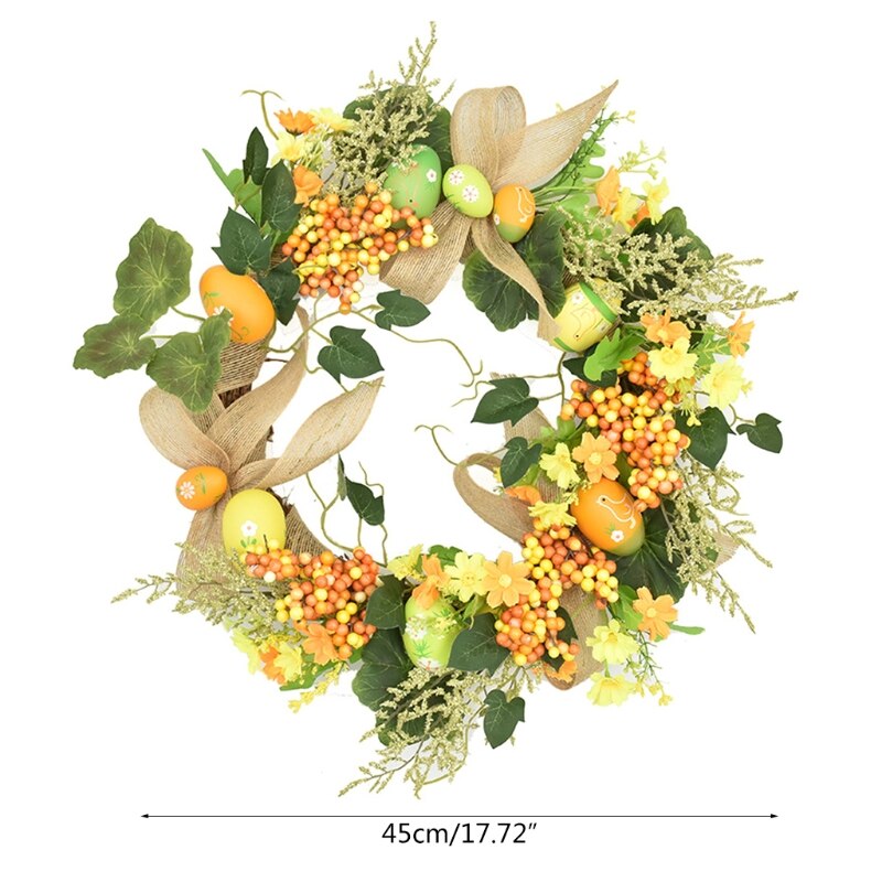 Easter Garland Eggs Rattan Wreath Artificial Flower Door Hang Easter Decoration: 5