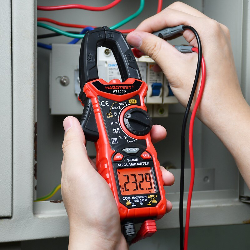 Habertest ht206 ac dc digital braçadeira medidor multímetro pinza amperimetrica verdadeiro rms alta precisão capacitância ncv ohm hz tester