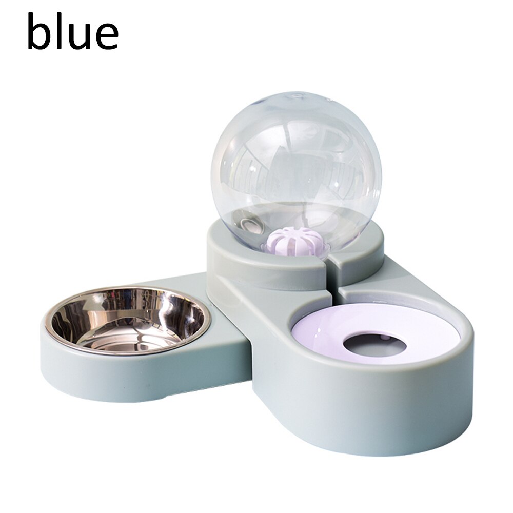 Bubble Pet Bowls Food Automatic Feeder Fountain Water Drinking Two Large Bowl Feeding Container for Dog Kitten Cat Supplies: A blue