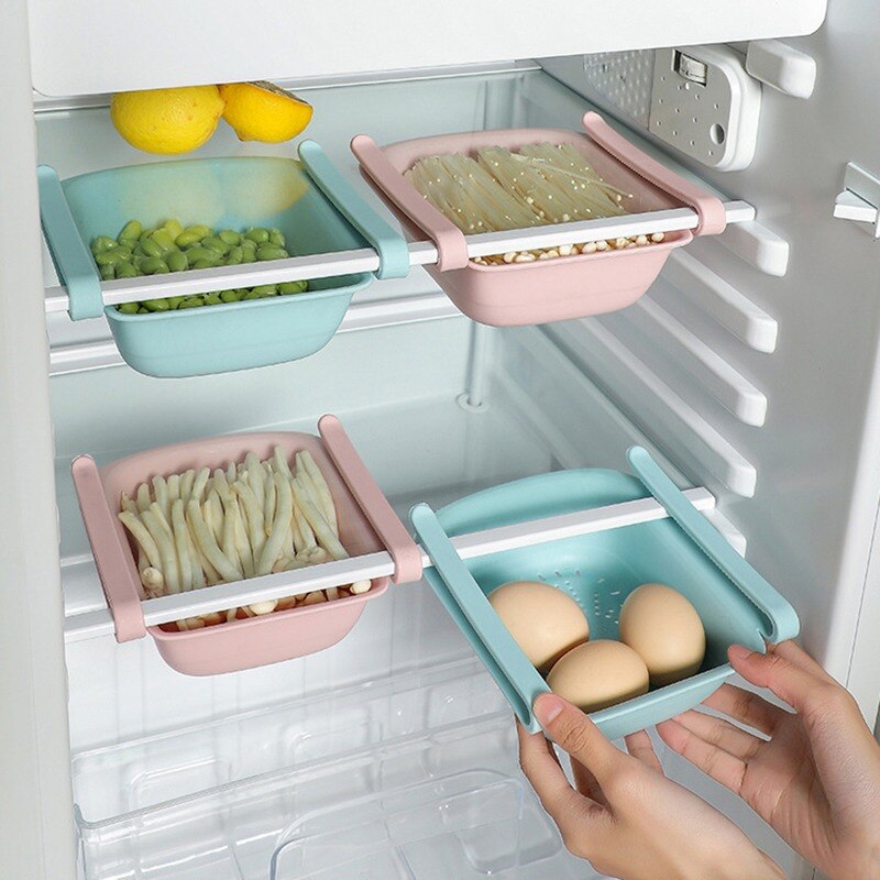 Fridge Drawer Organizer Pull Out Bin Fridge Shelf Holder Storage Box Fit for Most Refrigerator Pantry Food Storage Rack