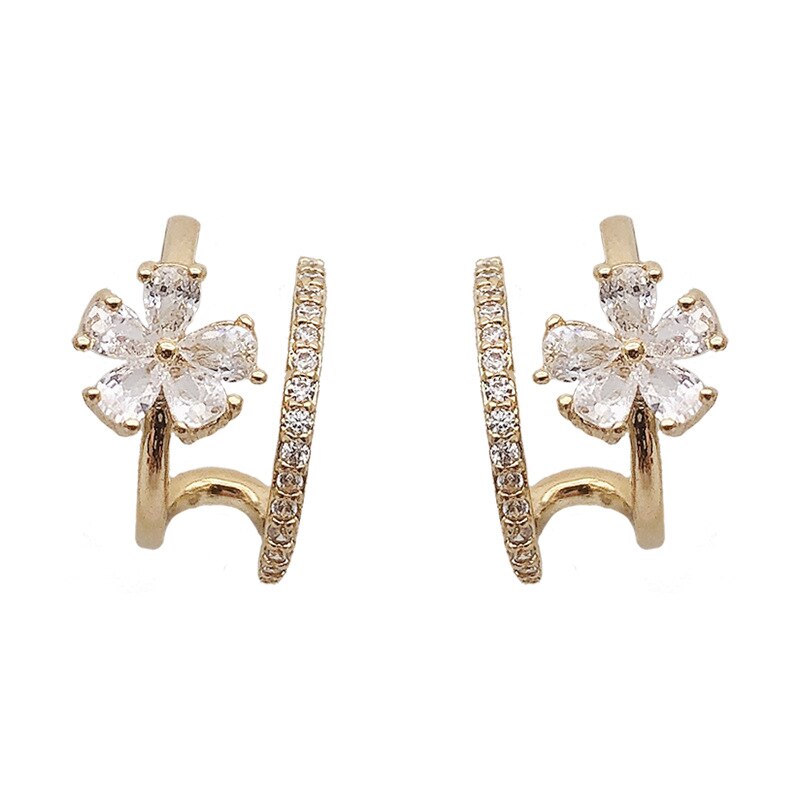 2022 neue Koreanische Luxus Kristall Zirkon Blume Zucht Ohrringe Für Frauen Elegante Metall Gold Ohrringe Mädchen Partei Schmuck