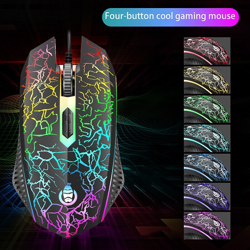 Shipadoo D620 Gaming Keyboard and Mouse Set, Colorful Crack Backlit USB Computer Gaming Wired Keyboard and Mouse Set