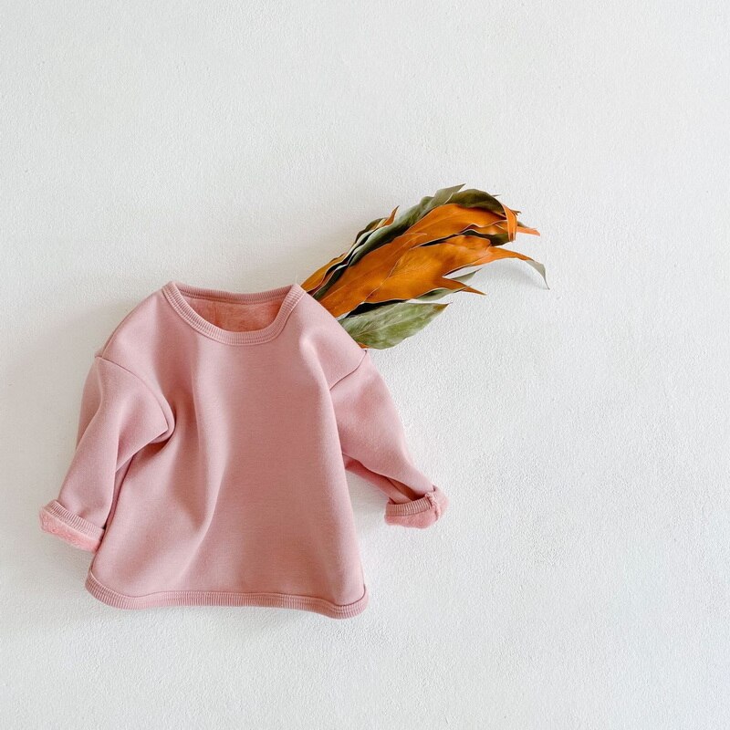 Winter Baby Meisje Jongen T-shirts Ronde Kraag Lange Mouwen Effen Basic Fleece Bodem Shirt Pasgeboren Mode Uitloper E4109: pink / 66cm 3-6Months