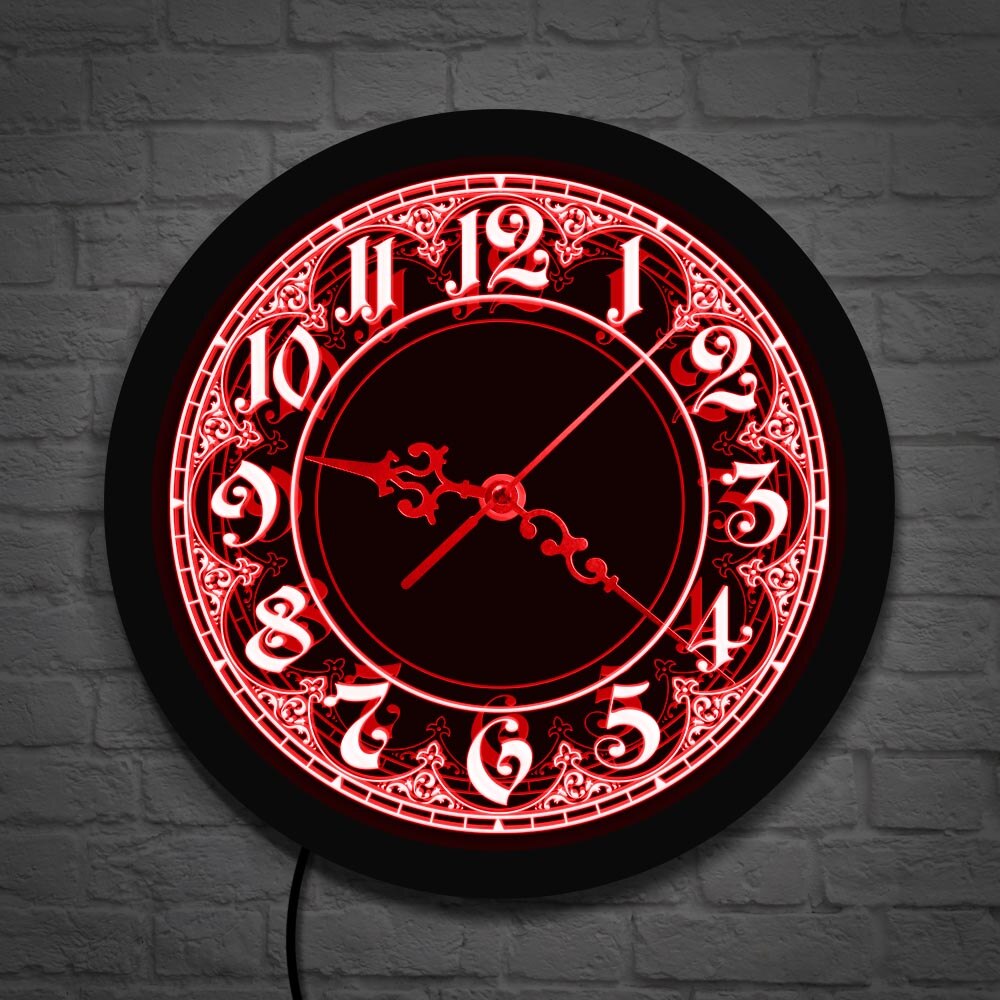 Reloj de pared iluminado de clásico con números grandes, reloj redondo de novedad con números árabes