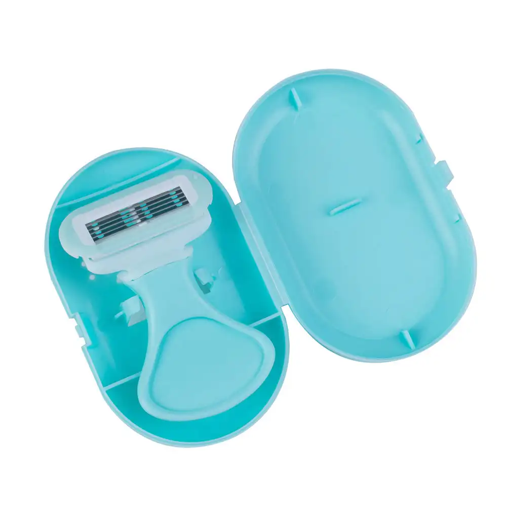 Maquinilla de afeitar de seguridad para mujer, 1 Uds., cuchillas de afeitar Manual de acero inoxidable para Barba, pelo corporal B Ikini, afeitadora de axilas y muslos, afeitado portátil: Azul