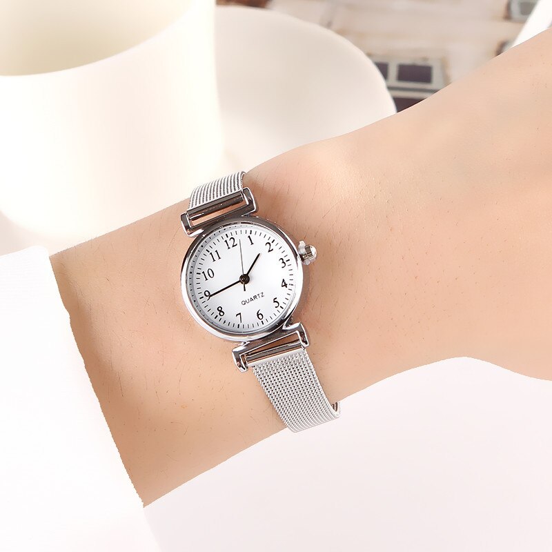 Kvartsur til kvinder luksus kvindelige ure ur armbåndsur hvid rustfrit stål bånd klassiske ure dagligt: Stil 1