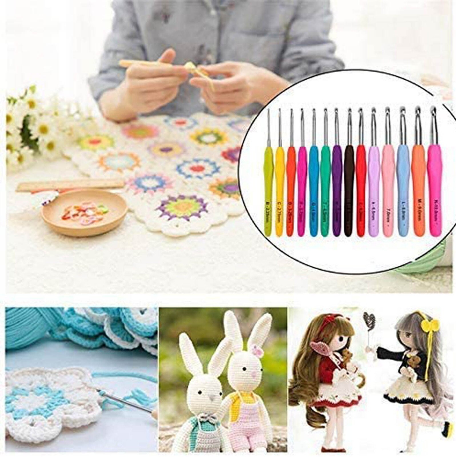 14 Mixed Extra Size Crochet Hooks Set Ergonomic Non Dlip Rubber Soft Handle Grip Knitting Needles Hooks For Chunky Yarns