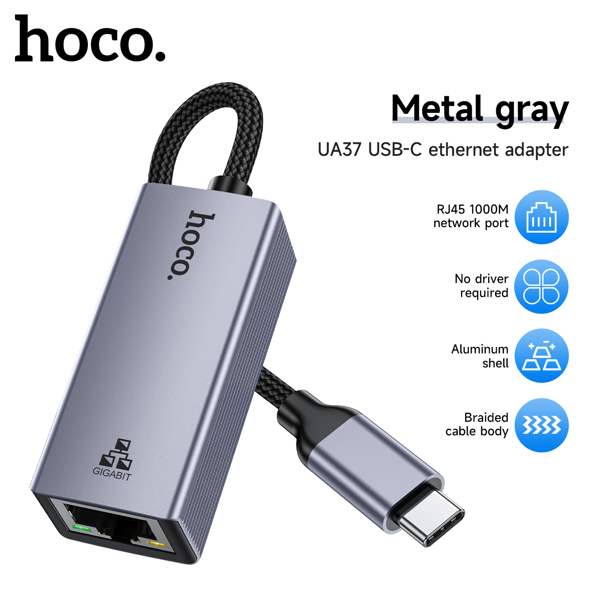 Hoco usb c para ethernet adaptador de alumínio gigabit usb c para portátil macbook pro 1000/100mbps usb lan rj45 placa de rede: Default Title