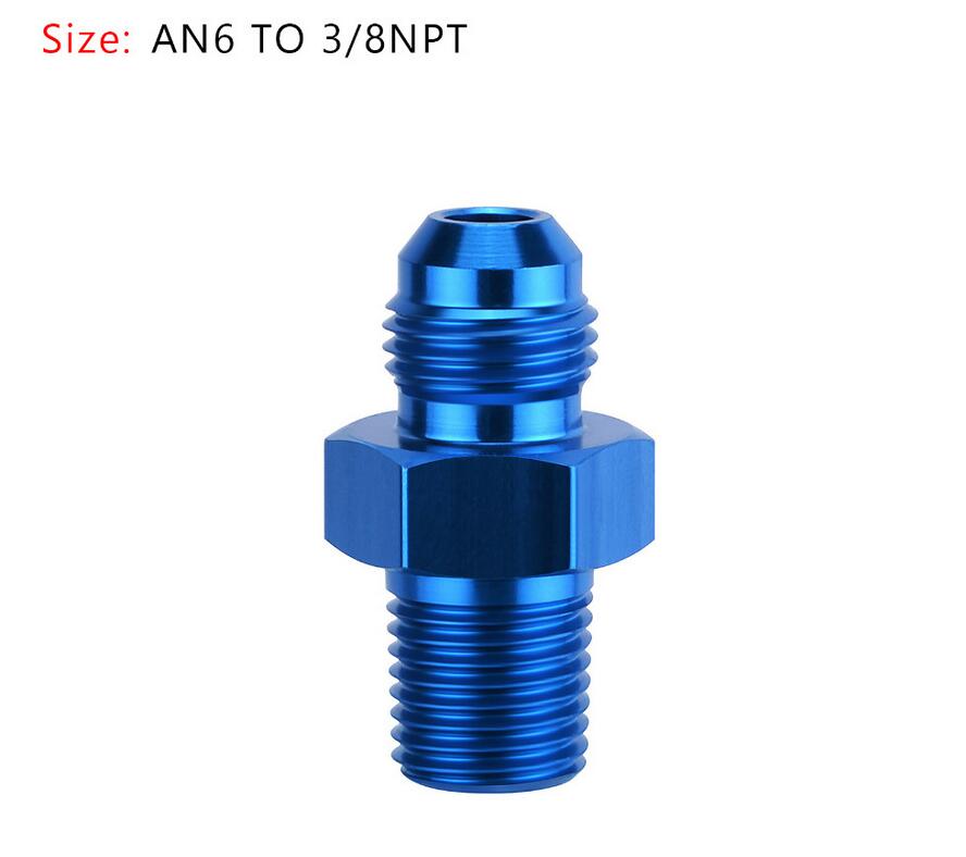 Areyourshop bil 1pc an4 an6 an8 an10 an12 npt rett fyringsolje luftslangetilpasning hannadapter blå bil biltilbehør: An6 to 3 8 npt