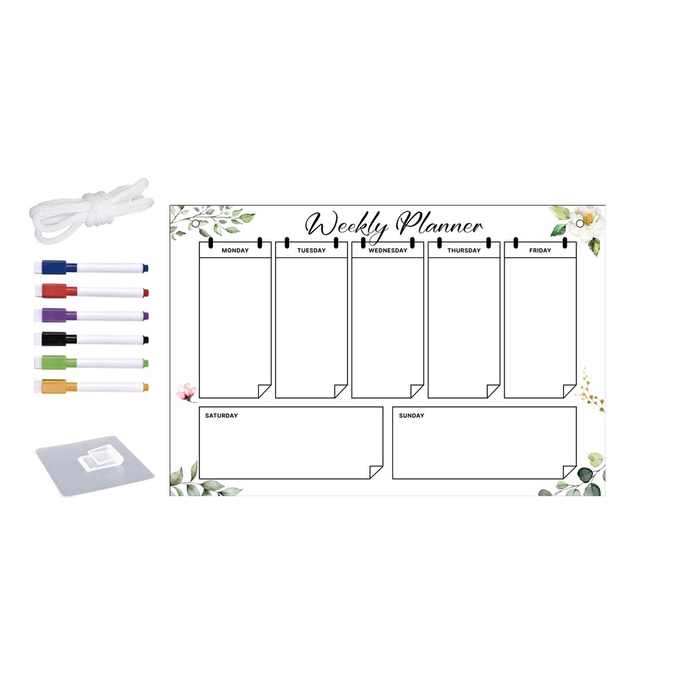 mit 6 Stiften, Acryl-Notiztafel, transparent, wiederverwendbar, Kühlschrank, Kalender, rahmenlos, zum Aufhängen, Notiztafel-Set, Kühlschrank: Licht Grau