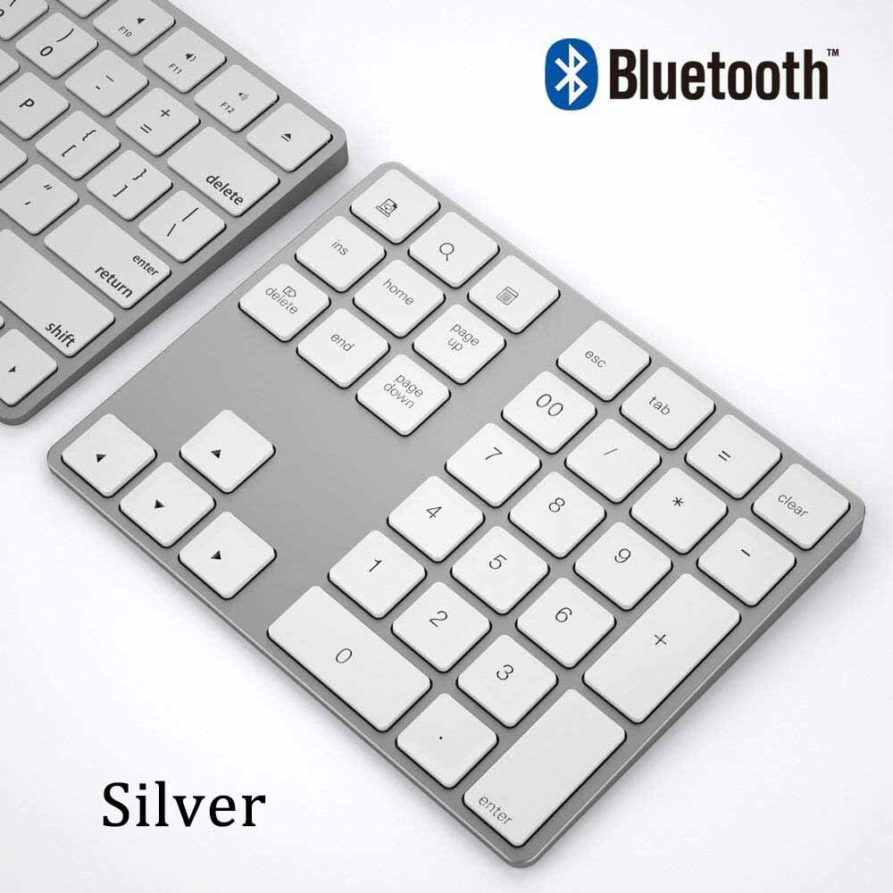 AVATTO Ultra-Slim Aluminum 34 Keys Bluetooth Wireless Numeric Keypad Number Keyboard with Scissor-Switch for PC Surface Tablet: Silver Bluetooth
