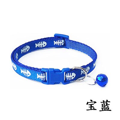Collar ajustable con estampado de espina de pescado para mascotas, Collar de nailon para cachorros, gatitos y gatos con campanas, 19-32cm, 1,0 cm,: Azul