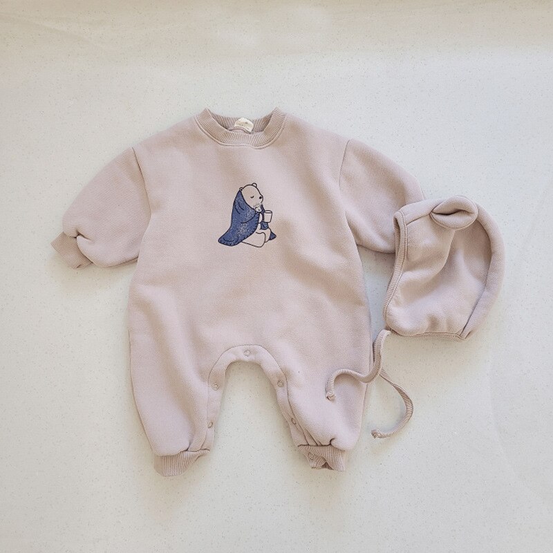 herbst Neue Baby-Karosserie Niedlichen Bären Druck Gesamt Für Kleinkind Mädchen Kleidung Kleinkind Langarm Onesie + Hütte