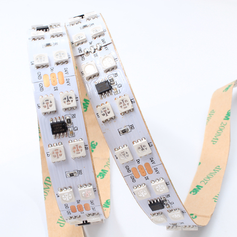 Double Row WS2811 LED Strip, DC12V 120LEDS DC24V 168Leds 5050 SMD RGB Pixel Addressable Digital LED Strip 5M White PCB