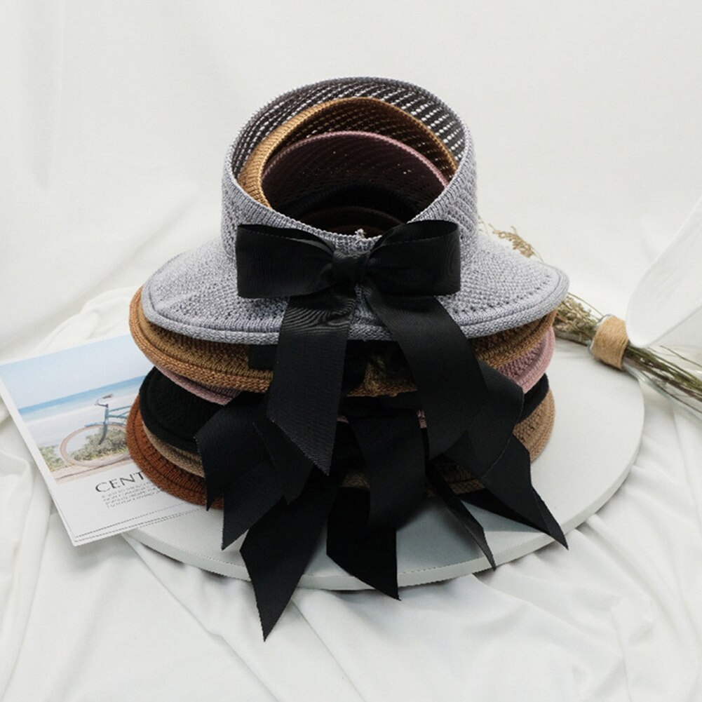 Summer Female Sun Hats Big Brim Classic Bowknot Foldable Straw Hat Casual Outdoor Beach Cap For Women UV Protected Hat